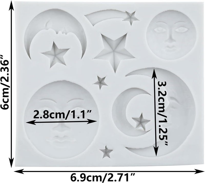 TAOXIBEI Star Sun Moon Face Silicone Mold Sun Face Polymer Clay Molds for DIY Crafts Air Dry Plaster Polymer Clay Epoxy Resin Casting Jewelry Making - Image 2